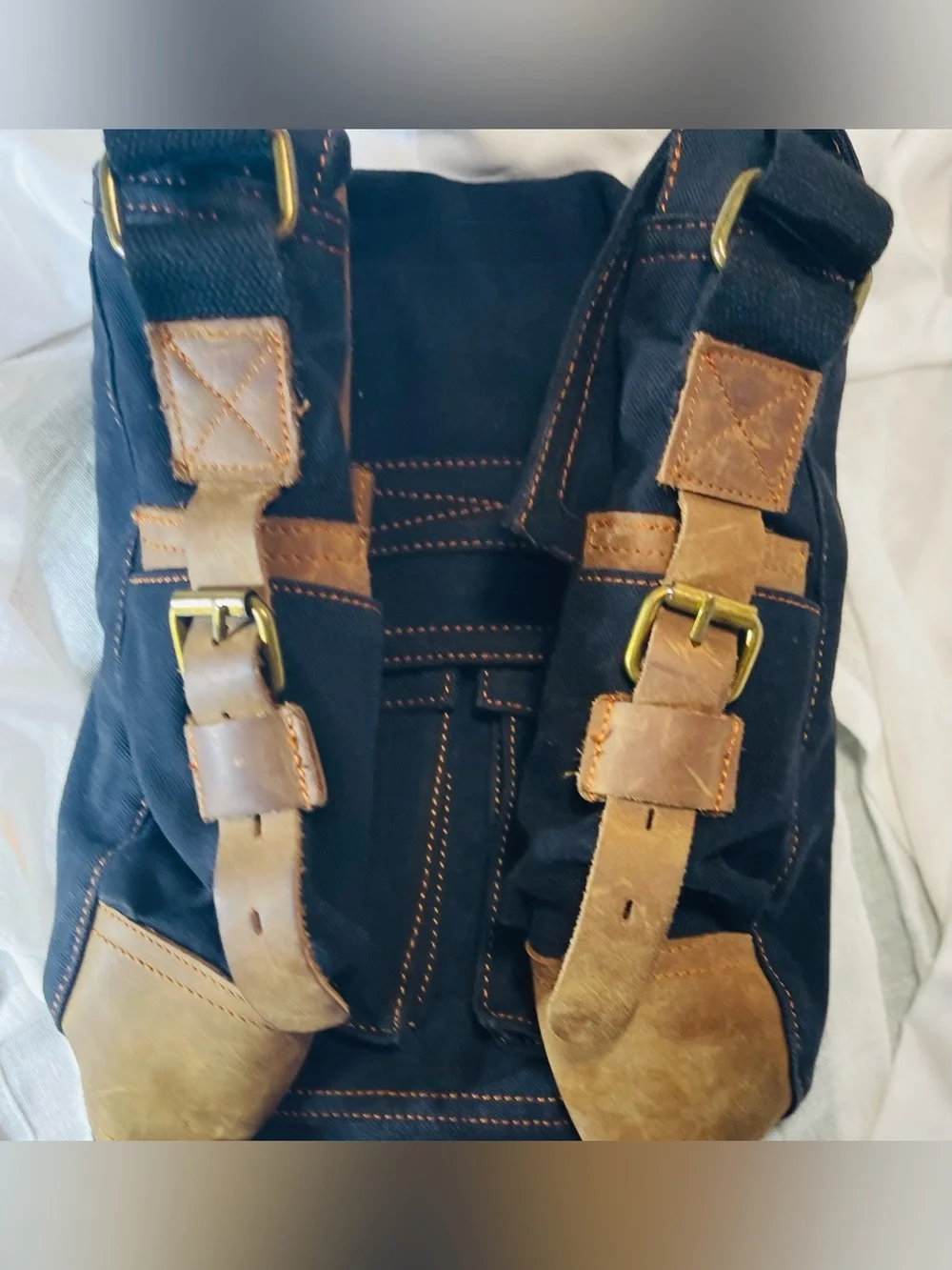 PRISTINE Augur Strauss & Co - Jet Black Canvas & Leather Messenger Bag